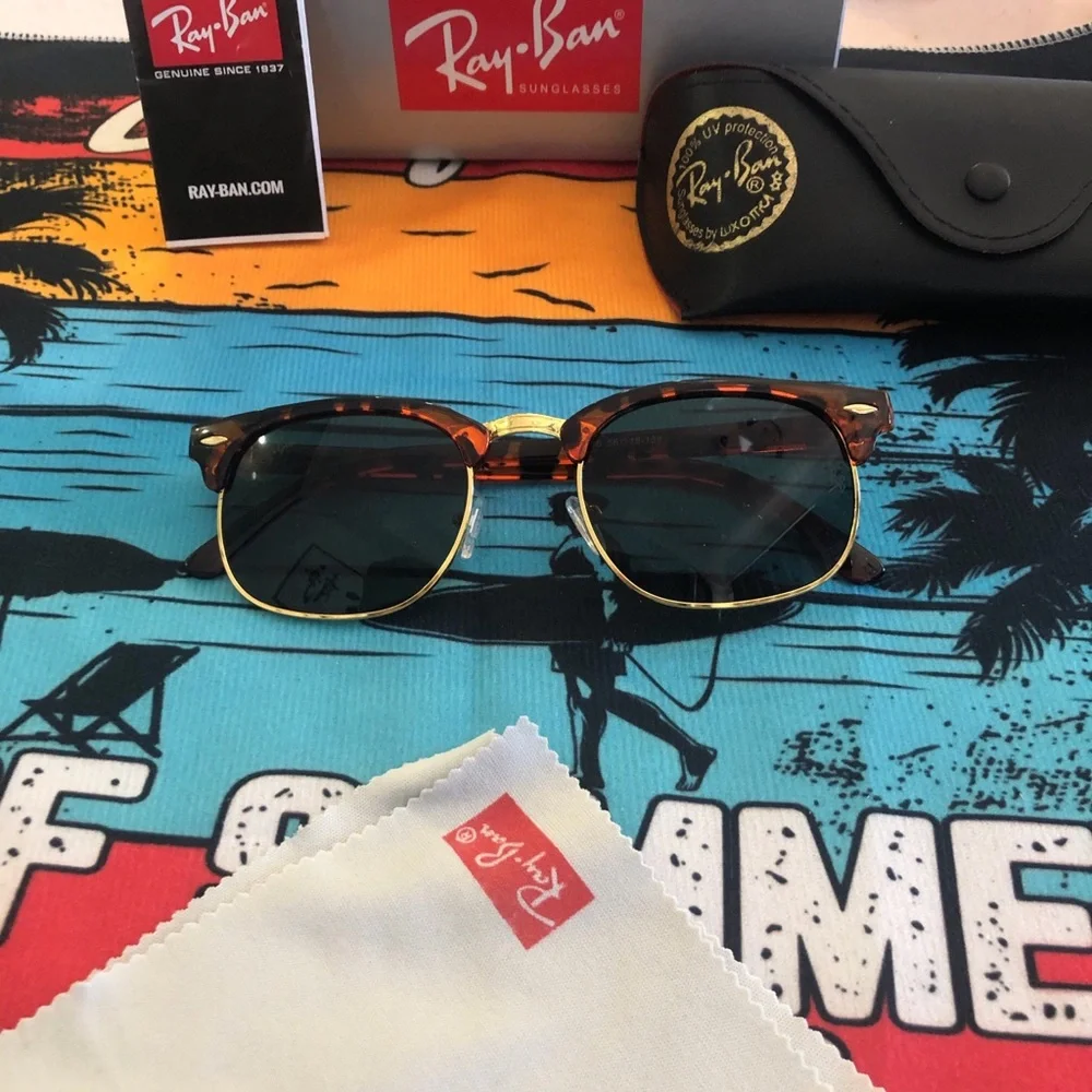 Ray-Ban Clubmaster Sunglasses in Tortoise and Gold with Green Lenses